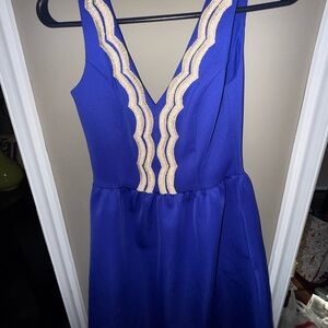 Lilly Pulitzer One-Shoulder Royal Blue Dress with Gold Trim